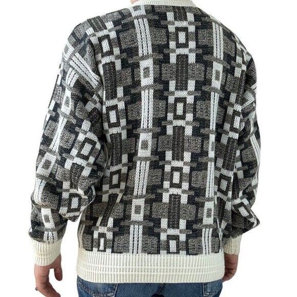 Vintage 1990s Mens Jantzen Oversized Geometric Preppy Crewneck Sweater Sz L - Picture 4 of 7